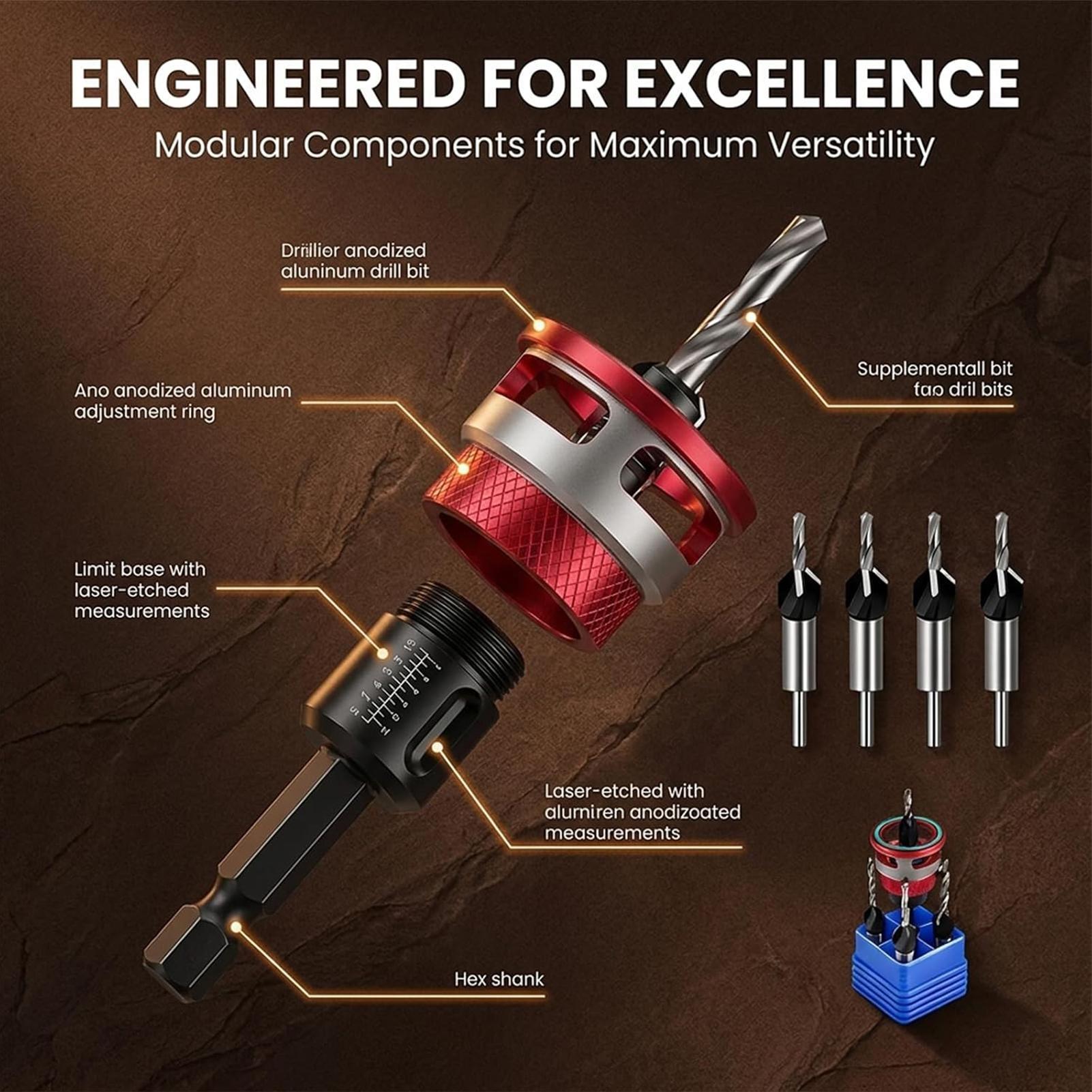Woodworking Drill Bits - Zestaw wierteł do pogłębiania otworów z